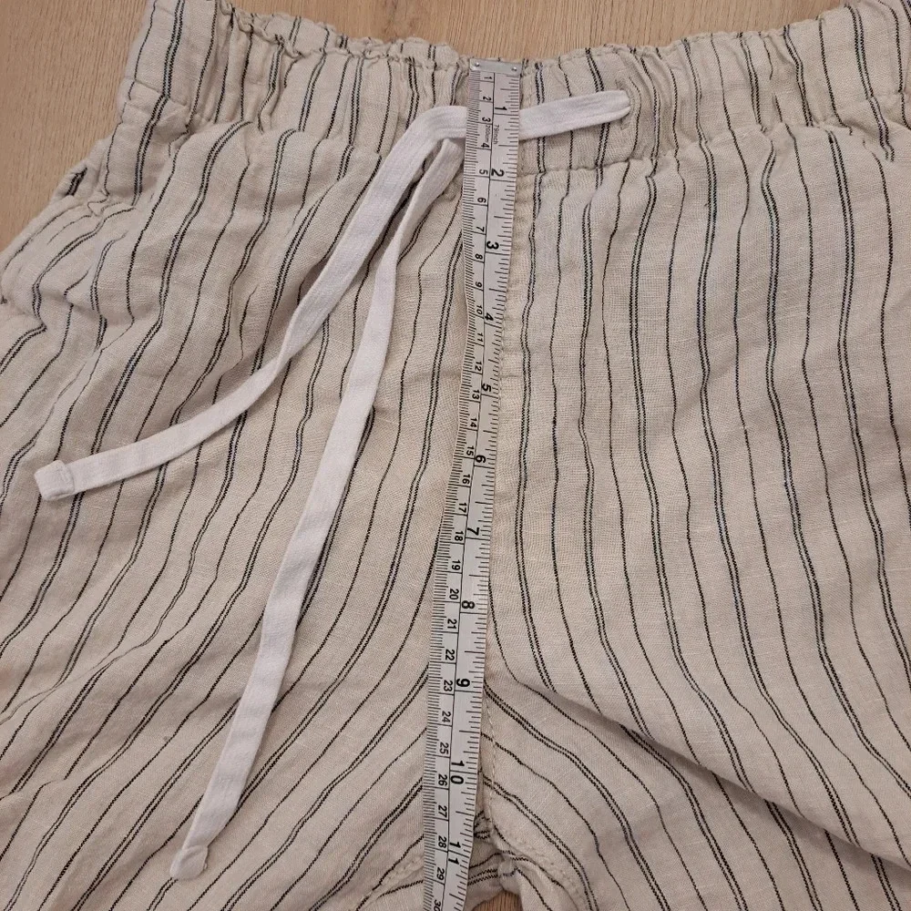 H&M Cream Black Stripes 100% Linen Coastal Lightweight Beachy Jogger Pants Sz XS